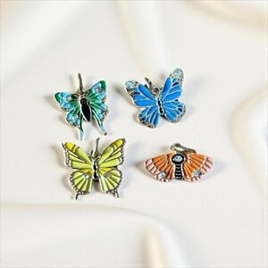 Colorful Butterfly With Rhinestones Four Charms for Jewelry DIY Projects Crafts